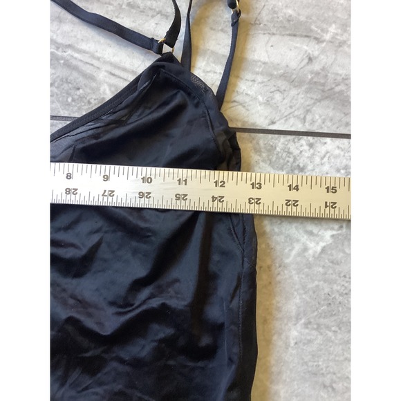 Victoria's Secret Black Mesh Panel Strappy Back Bodysuit L Large Gold Hardware - Picture 3 of 9